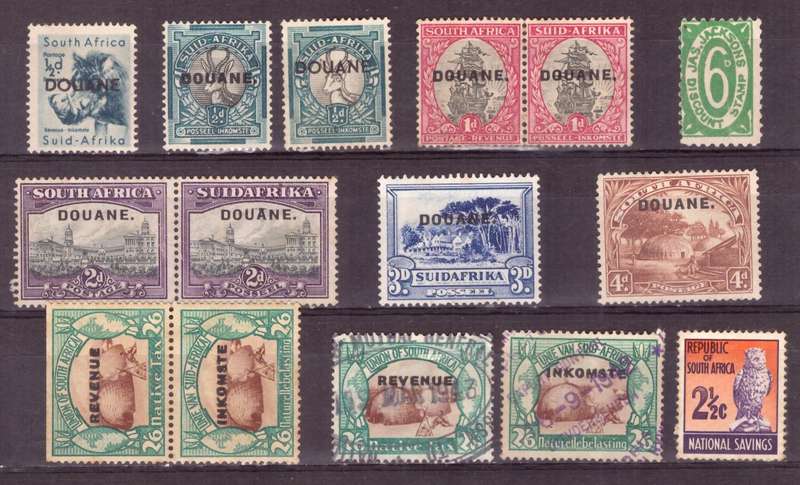 UNION of South AFRICA.  Revenue stamps. Mixt condition. DOUANE.