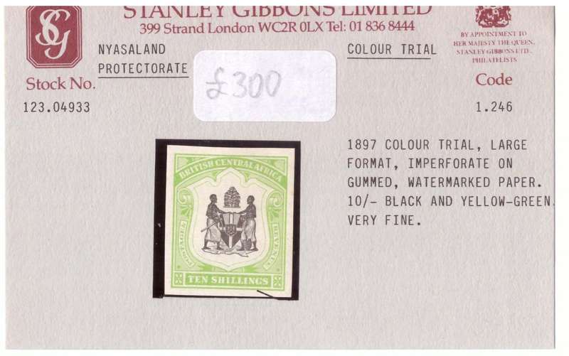 British Central Africa 1897 Colour Trial. 10/ .