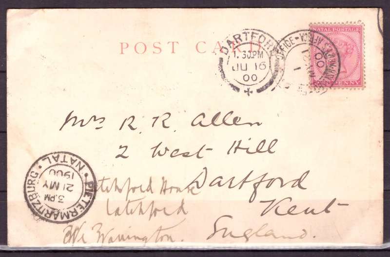 South African War Post Card No. 2.  RARE. British Army Post Office in Dundee to Dartford 1900.