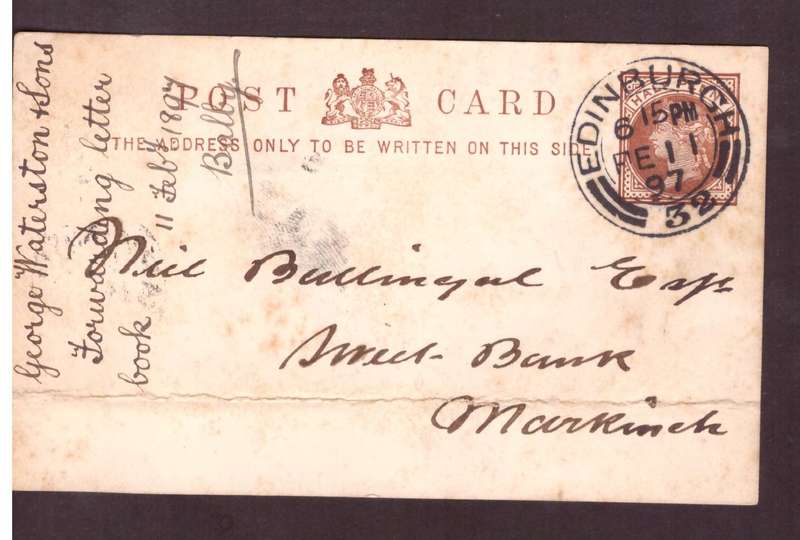 England.  post carte 1897  From Edinburgh