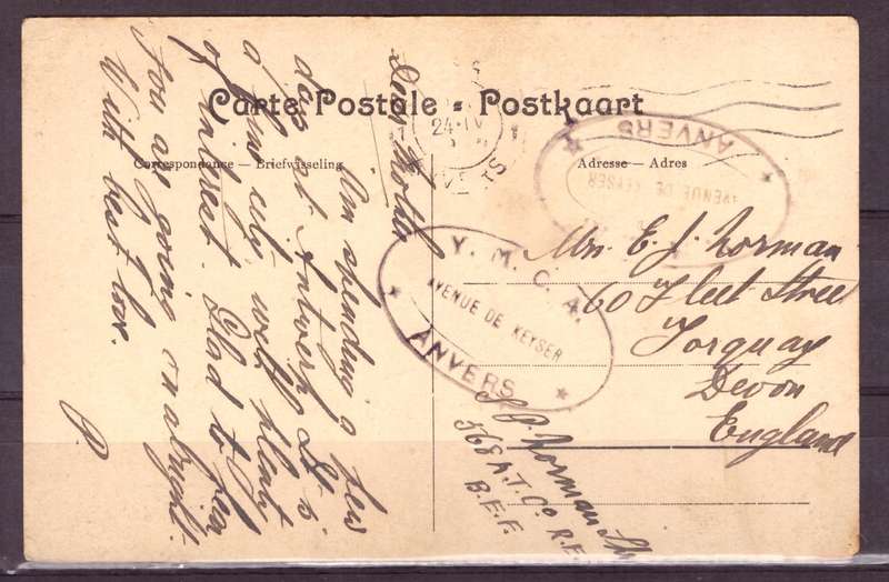 Post Cart from IWW {Belgium} . ARMY POST OFFICE and CENSOR