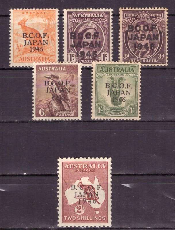 Australia . SCOTT# M1-M6  1946-47 British Commonwealth Occupation Force. MH.