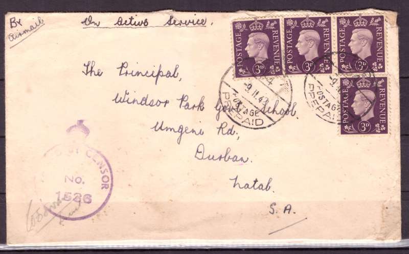 UNION  of South Africa. South African Army Post Offices in Egypt World War II