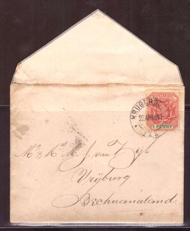 Transvaal cover . 1897 from Krugersdop to Vrijburg Bechuanaland.