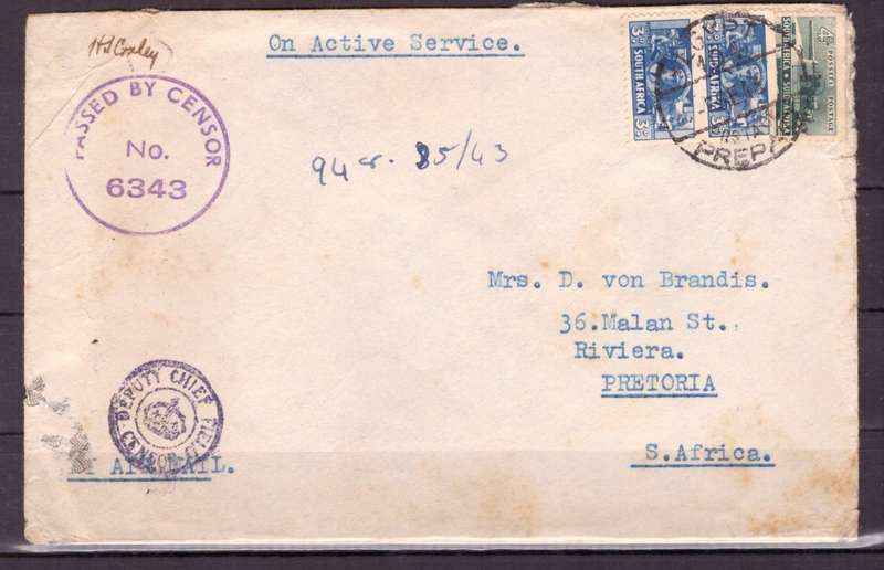 UNION  of South Africa. South African Army Post Offices in Egypt World War II