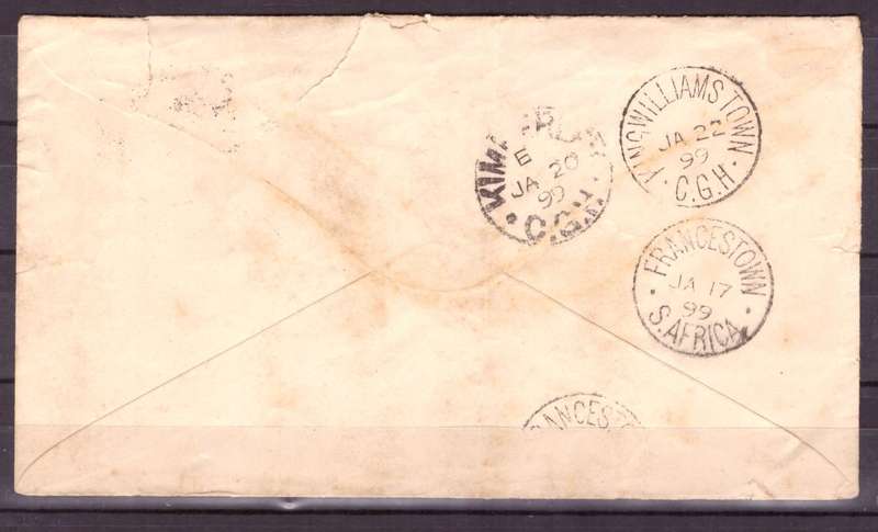 Rhodesia. Cover from Plumtree to King Wms. Town 1899. mixt condition.