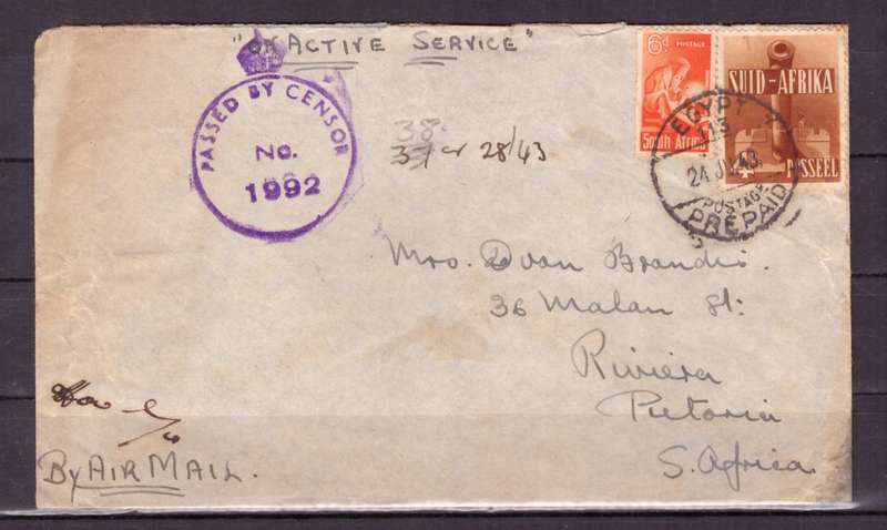 UNION  of South Africa. South African Army Post Offices in Egypt World War II