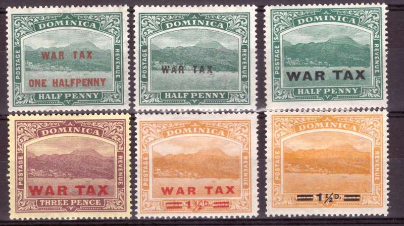 Dominica.  1916-19 . SG #55-60 . MH .WAR TAX.
