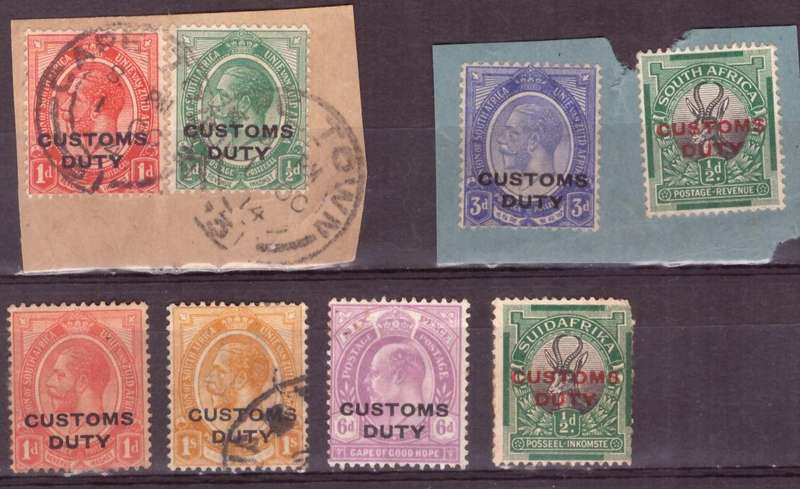 UNION of South AFRICA.  Revenue stamps. Mixt condition. CASTOMS DUTY