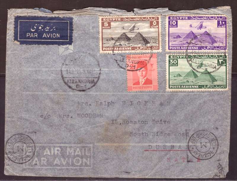 Egypt . Cover 1944 from Alexandria too Durban .Nice Censor.
