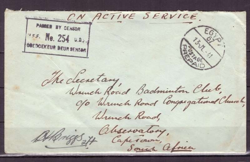 UNION  of South Africa. South African Army Post Offices in Egypt World War II