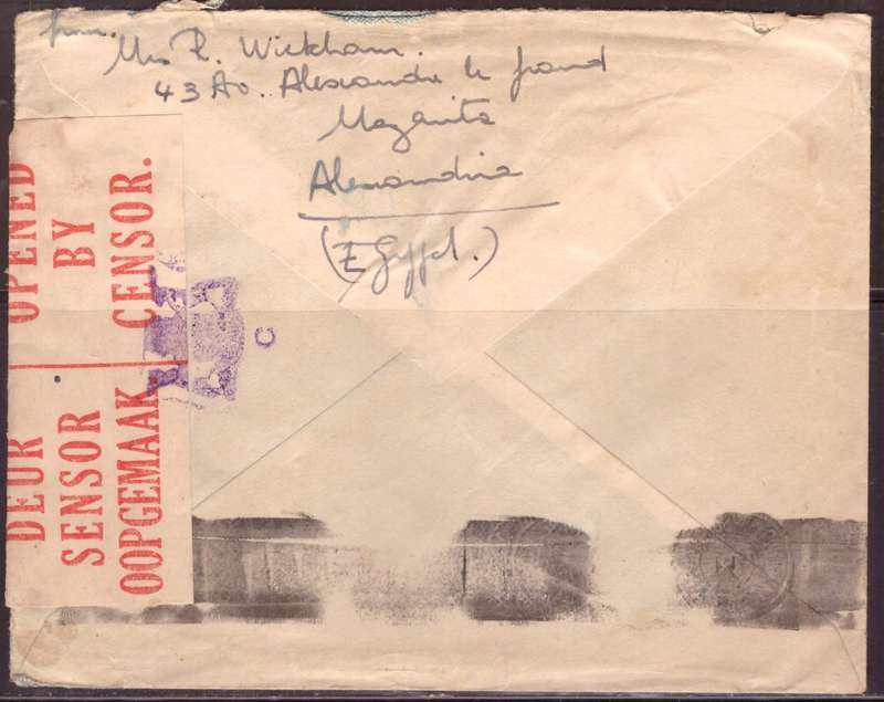 Egypt . Cover 1943 from Alexandria too Durban .Nice dabel Censor.