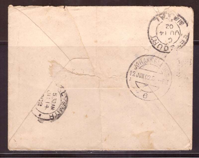 Transvaal cover 1902 from Germiston To Estcourt. Dabel Censor.