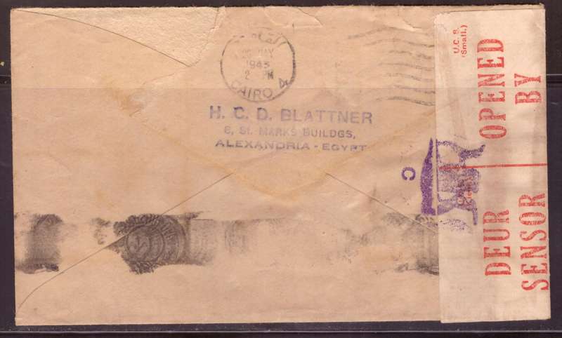 Egypt . Cover 1943 from Alexandria too Durban .Nice dabel Censor.