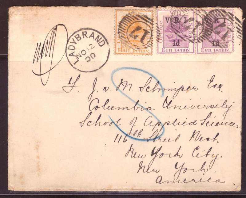Orenge Free State  1900 COVER  from LADYBRAND to New York .
