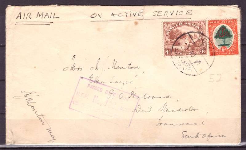 UNION  of South Africa. South African Army Post Offices in Egypt World War II