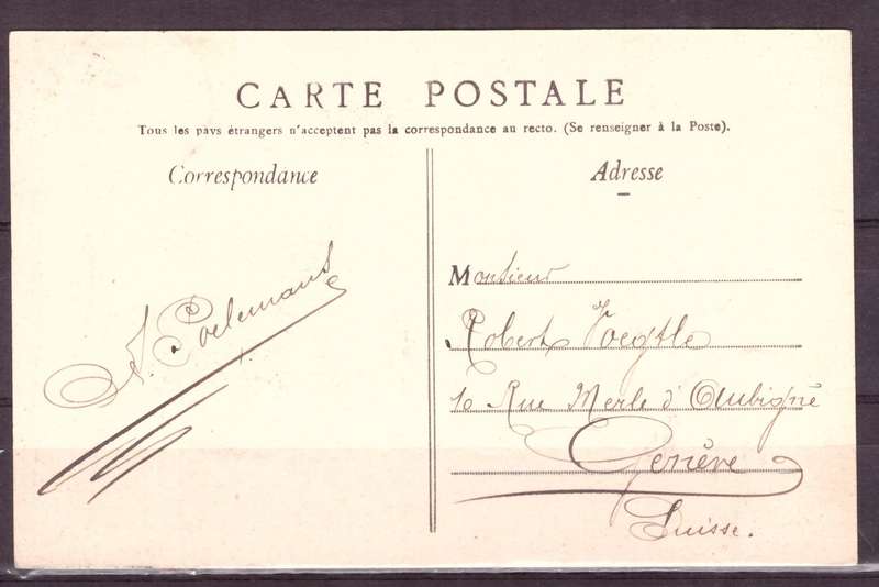 Post Cart 1908 from France to  Swizerland
