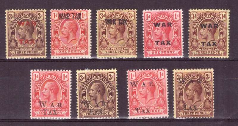 Turks- Caicos Islands. War Tax stamps.  1917-19. MH