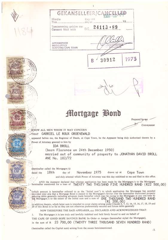UNION of South AFRICA.  Revenue stamps on document.