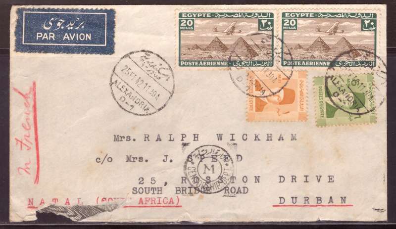 Egypt . Cover 1942 from Alexandria too Durban .Nice Censor.