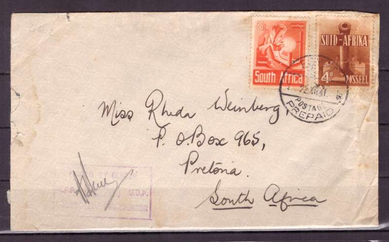 UNION  of South Africa. South African Army Post Offices in Egypt World War II