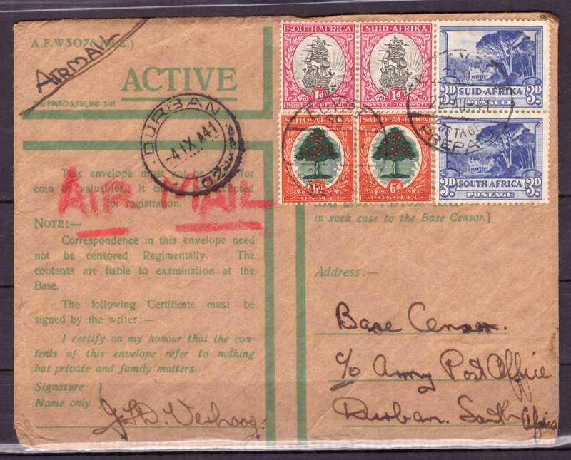 UNION  of South Africa. South African Army Post Offices in Egypt World War II
