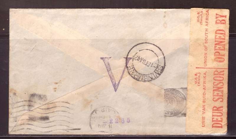 Egypt . Cover 1942 from Alexandria too Durban .Nice dabel Censor.