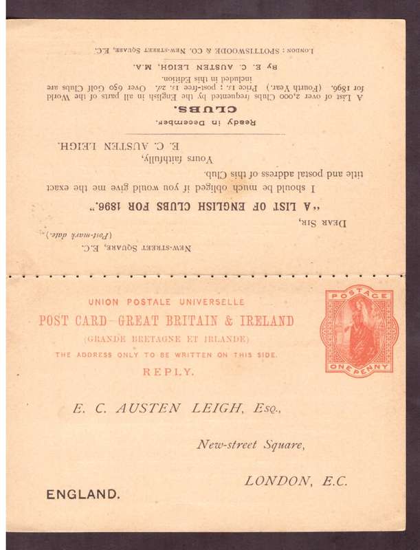 England.  post carte 1895  From London to New JORK