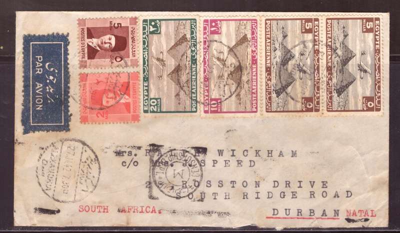 Egypt . Cover 1942 from Alexandria too Durban .Nice Censor. small demage.