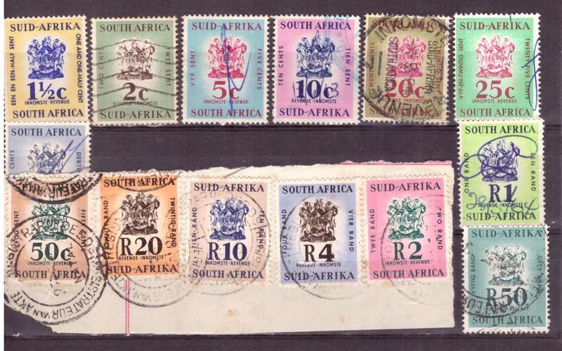 UNION of South AFRICA.  Revenue stamps. Mixt condition. in rands.