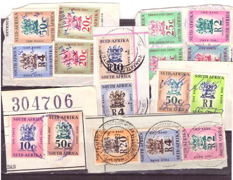 UNION of South AFRICA.  Revenue stamps. Mixt condition. in rands.