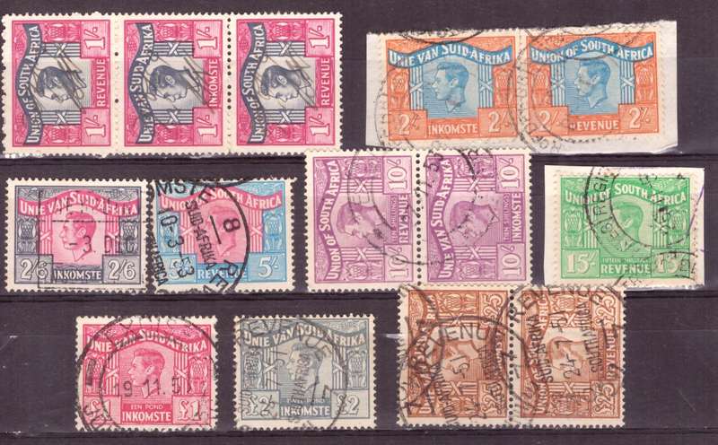 UNION of South AFRICA.  Revenue stamps. Mixt condition.