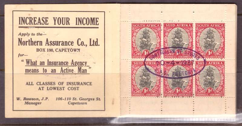 UNION of South Africa. 1937 Complete Booklet No.11. Voucher copies issued to advertisers.