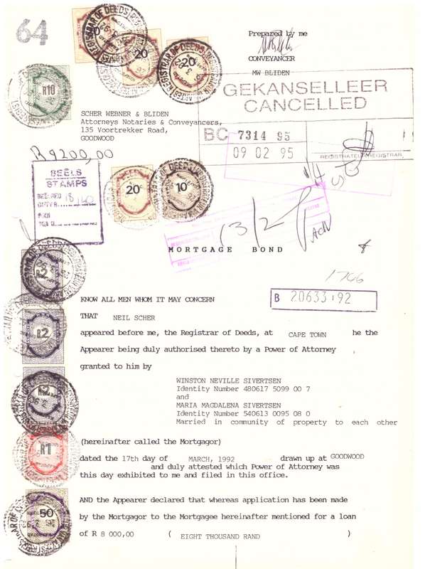 RSA  Revenue stamps on document.