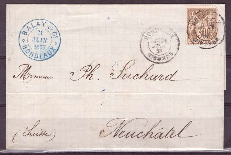 France. Folder, 1877 from France to Switzerland.