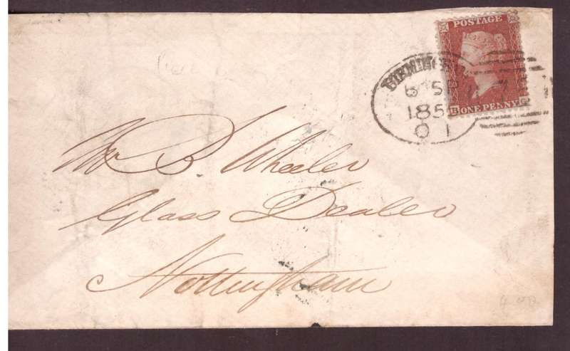 England cover 1855  from Birmingham to Nottecham