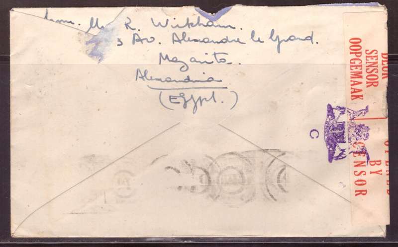 Egypt . Cover 1943 from Alexandria too Durban .Nice dabel Censor.