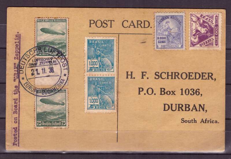 Germany  Zeppelin . Card posted on Board the GRAF ZEPPELIN. Europa- South America