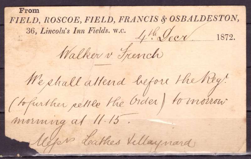 Great Britain. Q.Victoria  Post card 1872