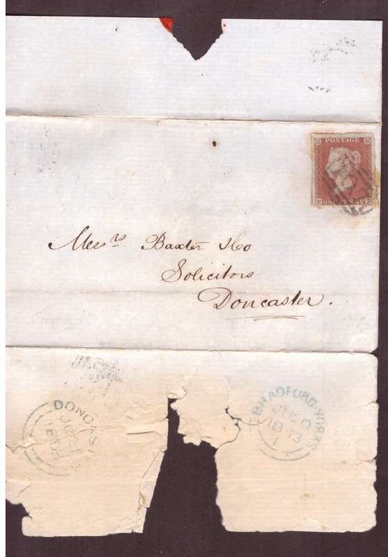 England cover 1853. Penny red on blue peper