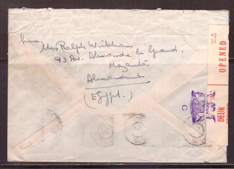 Egypt . Cover 1943 from Alexandria too Durban .Nice dabel Censor.