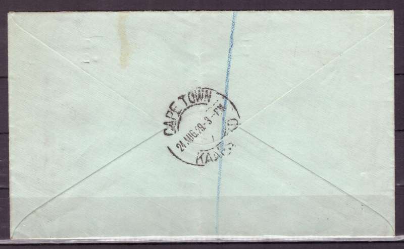 UNION  of South Africa.  Airmail from Cap Town to Bloemfontein 1929. Cover.