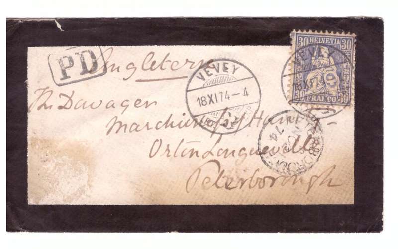 Switzerland cove 18-11- 1874 from Vevey to England