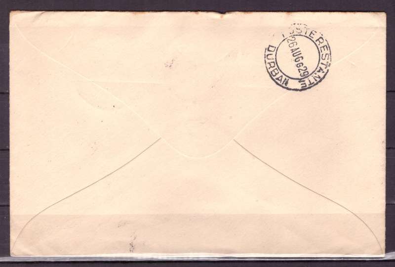 UNION  of South Africa.  Airmail from Port Elizabeth to Bloemfontein 1929. Cover.