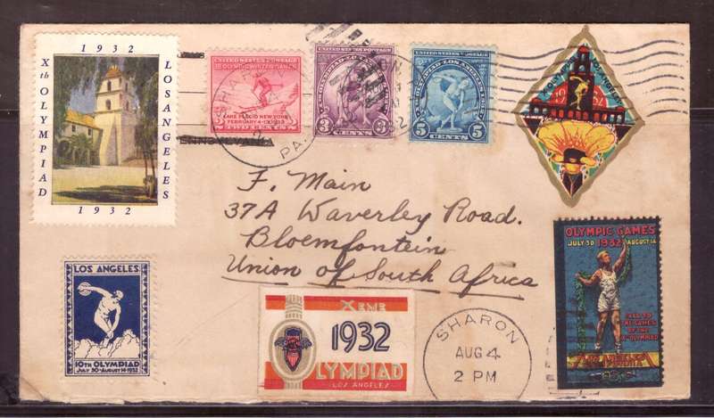 USA 1932 Cover from Los Angeles Olimpiad too Bloemfontein Union Of South Africa.