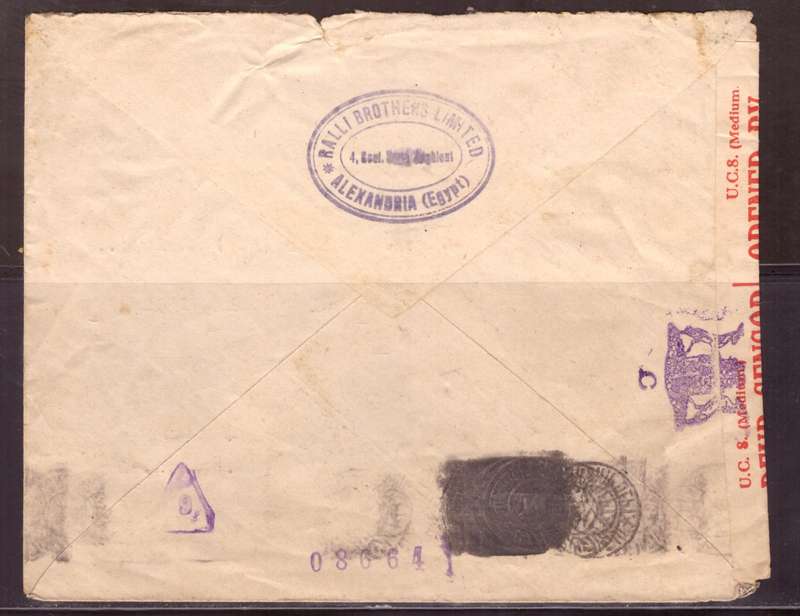 Egypt . Cover 1944 from Alexandria too Durban .Nice dabel Censor.