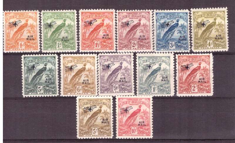 New Guinea  SG. cat #163-175.  MH. from 1/2d to 10/. 1931 Airmail oveprint. .