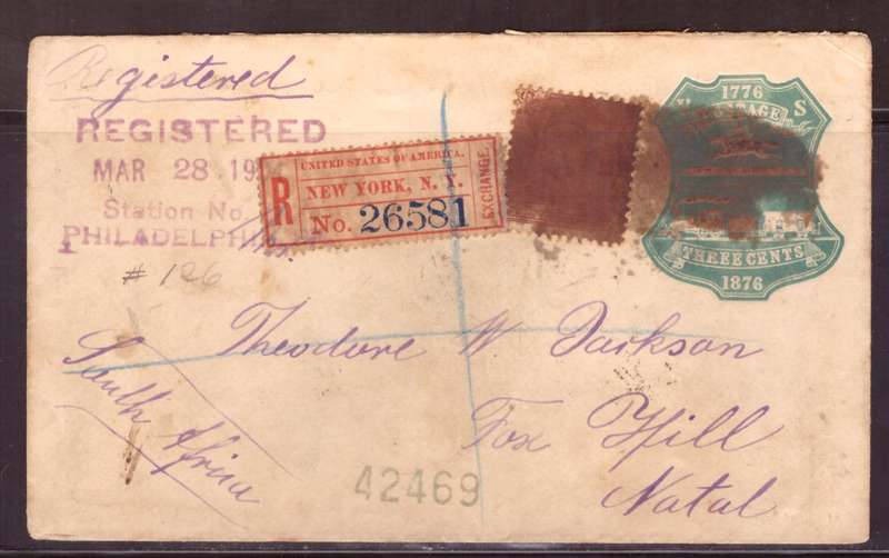 USA 1904 Cover from New York too  FOX HILL  Natal.