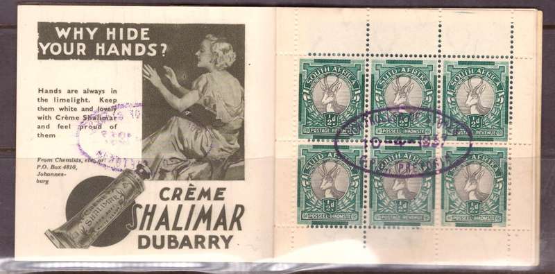 UNION of South Africa. 1937 Complete Booklet No.11. Voucher copies issued to advertisers.