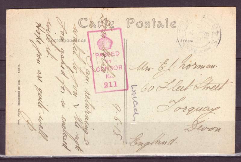 Post Cart from IWW {France} . ARMY POST OFFICE and CENSOR